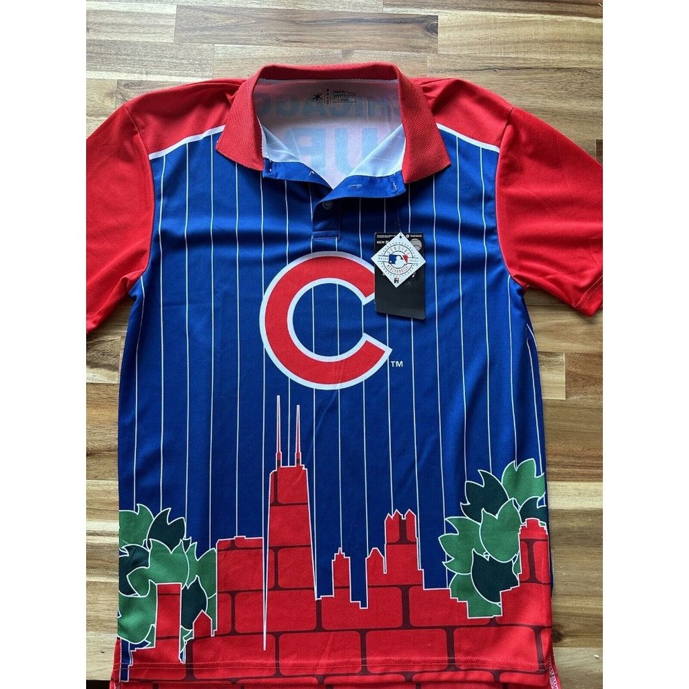 KLEW MLB MED Chicago Cubs Baseball Skyline Short Sleeve Polo Shirt NEW